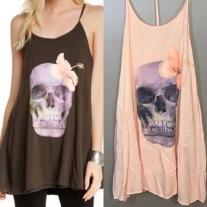 Wildfox Tropical Island Skull Tank Top Dress Orange